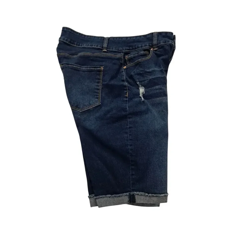 ROYALTY Dark Blue Stretch Jean Jorts Size 10 Distressed Bermuda Shorts Summer